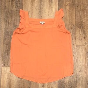 LOFT Outlet Vibrant Peachy Tangerine 🌿 Ruffled Sleeveless Tank, Size XL, EUC
